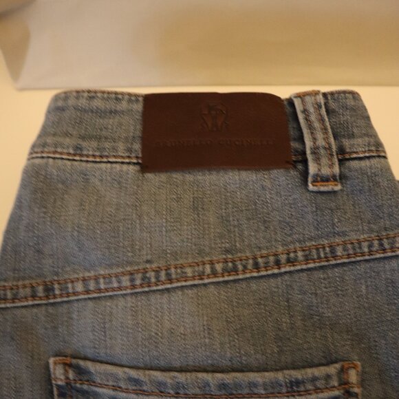 Brunello Cucinelli Monili Jeans Blue Distressed Relax Tapered Leg Denim Size 6 - Picture 9 of 10